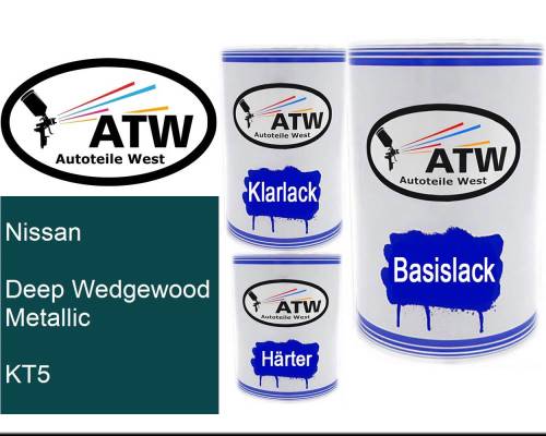 Nissan, Deep Wedgewood Metallic, KT5: 500ml Lackdose + 500ml Klarlack + 250ml Härter - Set, von ATW Autoteile West.